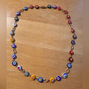 Vintage Millefiori Beaded Gold Tone Necklace